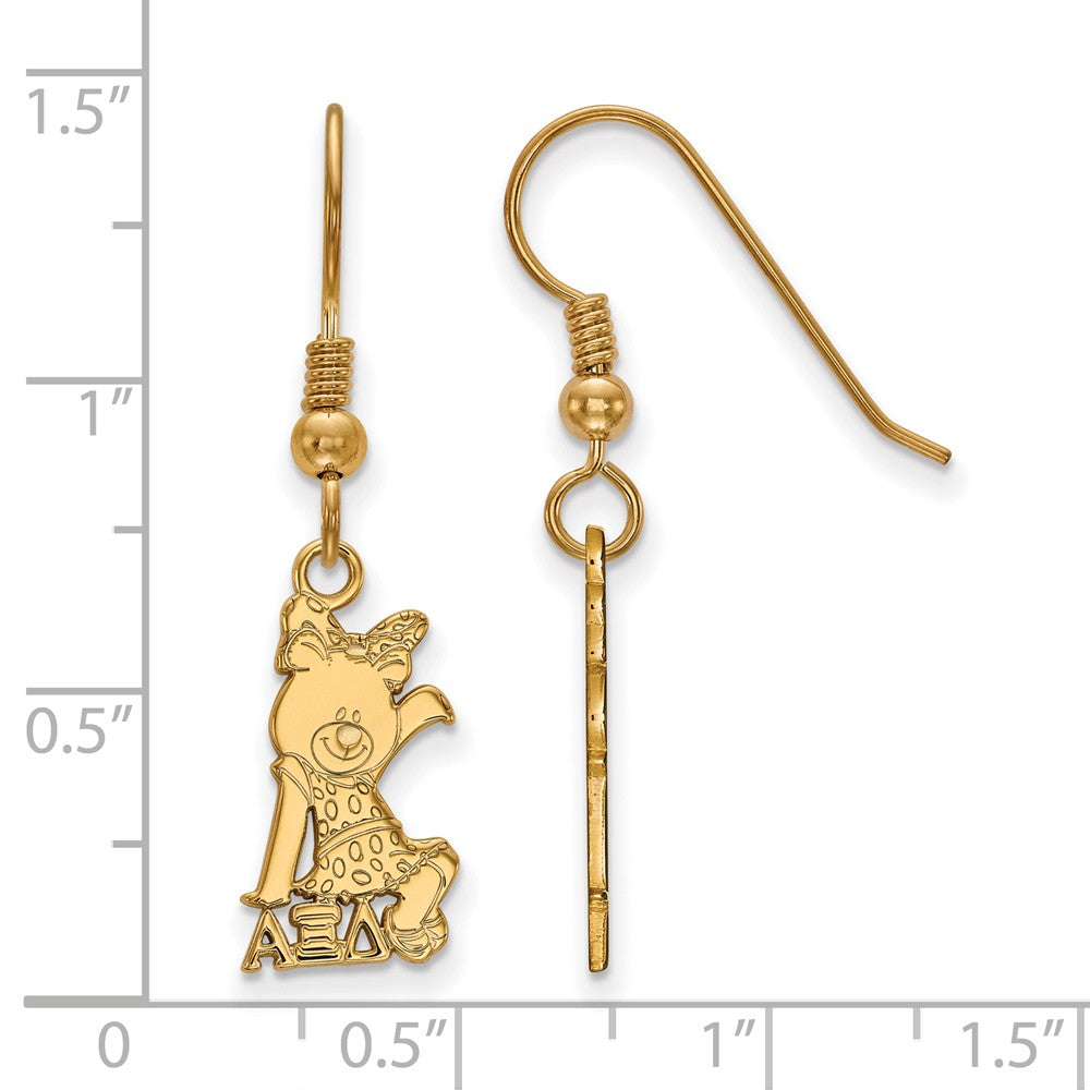 Alternate view of the 14K Plated Silver Alpha Xi Delta Small Dangle Earrings by The Black Bow Jewelry Co.