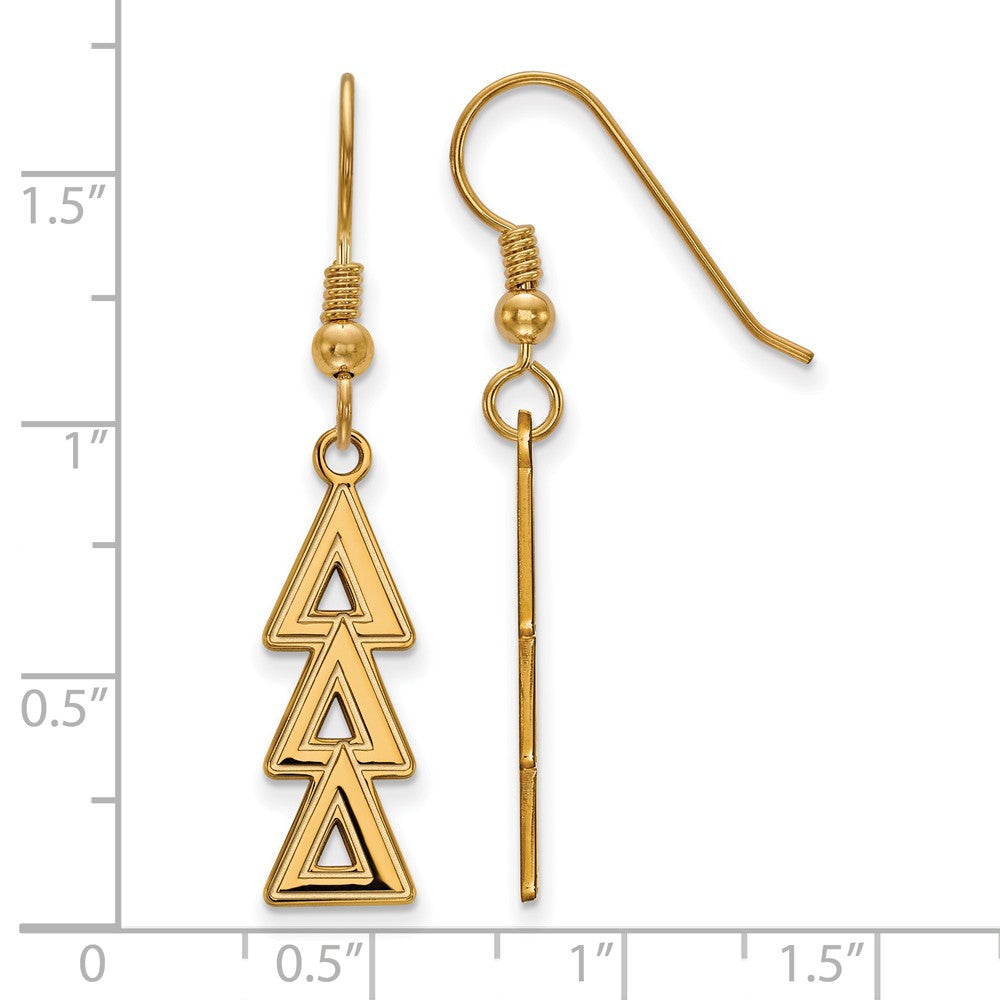 Alternate view of the 14K Plated Silver Delta Delta Delta Dangle Medium Earrings by The Black Bow Jewelry Co.
