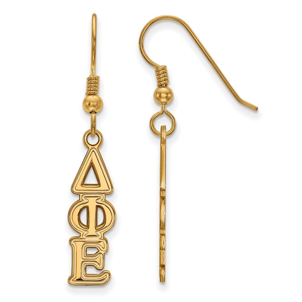 14K Plated Silver Delta Phi Epsilon Dangle Small Earrings, Item E17626 by The Black Bow Jewelry Co.
