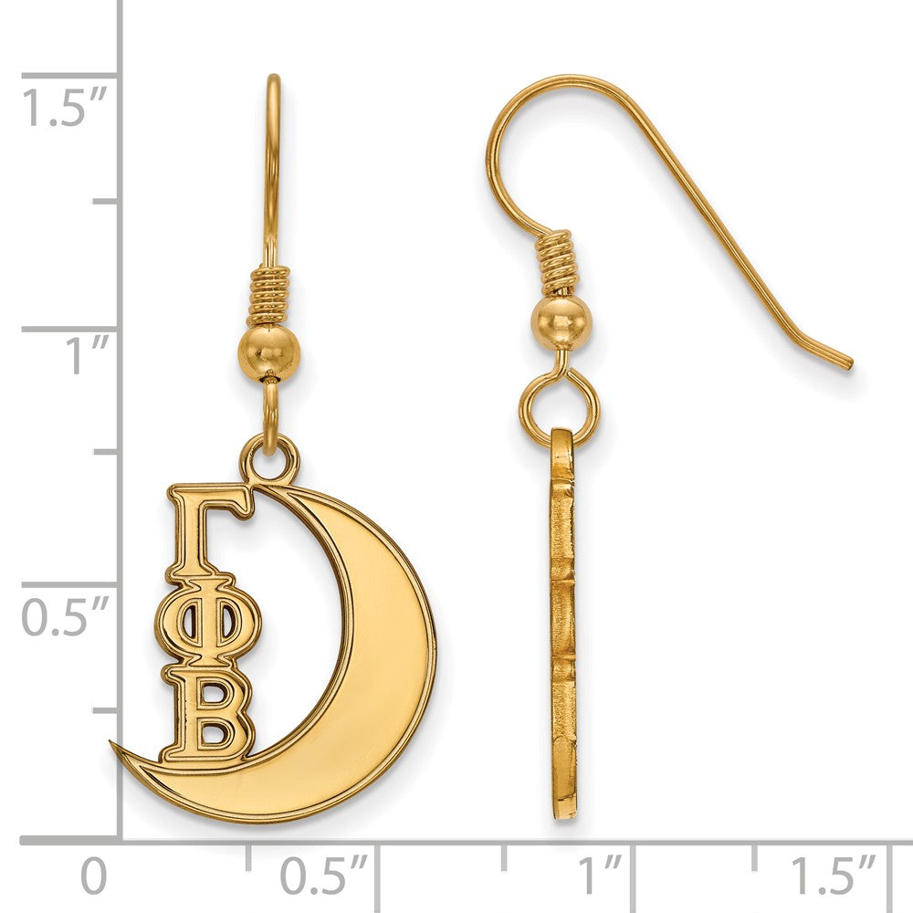 Alternate view of the 14K Plated Silver Gamma Phi Beta Small Dangle Earrings by The Black Bow Jewelry Co.