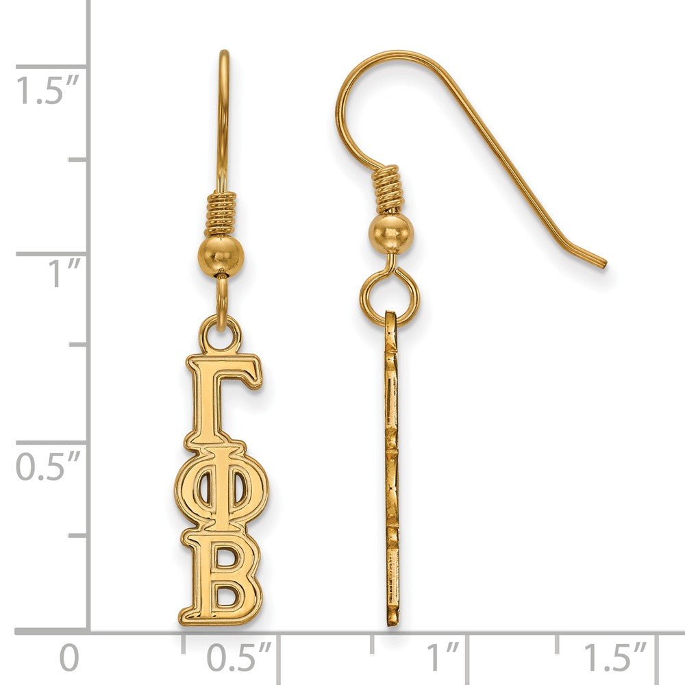 Alternate view of the 14K Plated Silver Gamma Phi Beta XS Dangle Earrings by The Black Bow Jewelry Co.