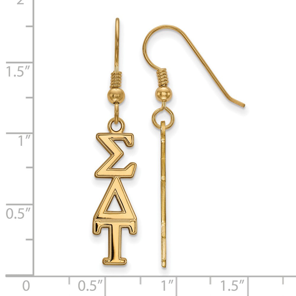 Alternate view of the 14K Plated Silver Sigma Delta Tau Dangle Medium Earrings by The Black Bow Jewelry Co.