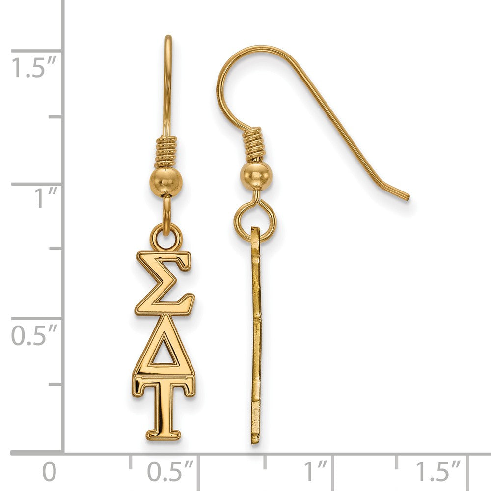 Alternate view of the 14K Plated Silver Sigma Delta Tau XS Dangle Earrings by The Black Bow Jewelry Co.