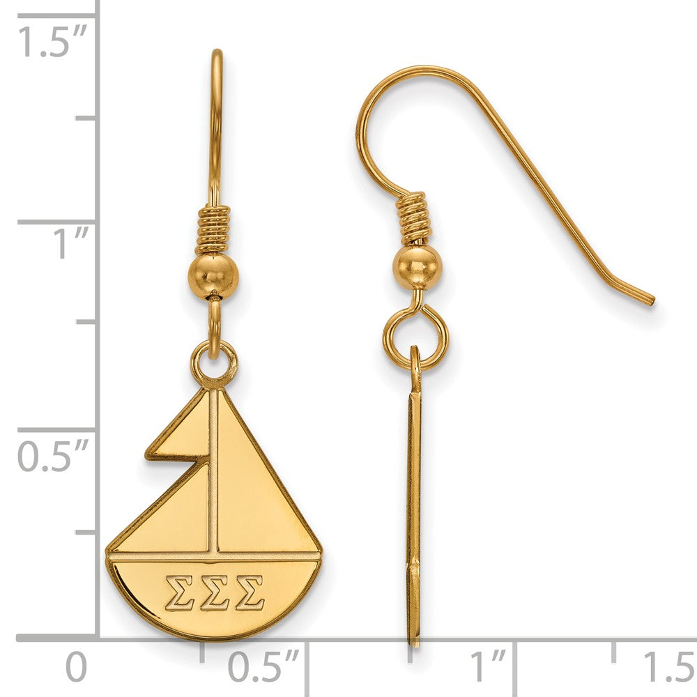 Alternate view of the 14K Plated Silver Sigma Sigma Sigma Small Dangle Earrings by The Black Bow Jewelry Co.