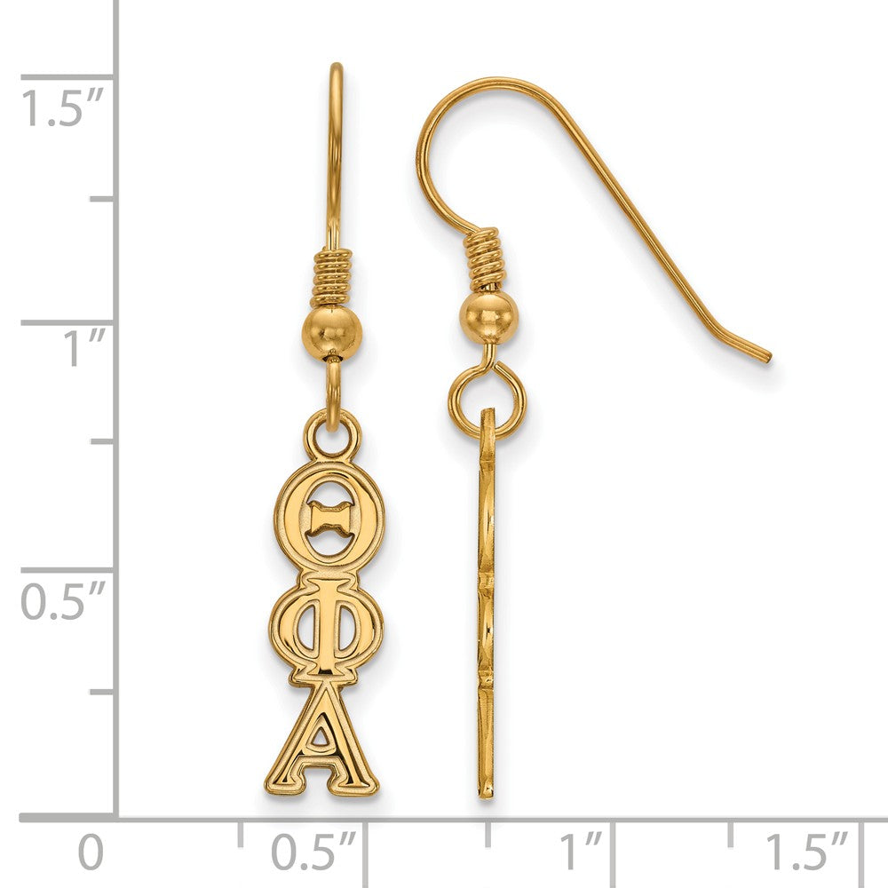 Alternate view of the 14K Plated Silver Theta Phi Alpha Dangle Small Earrings by The Black Bow Jewelry Co.