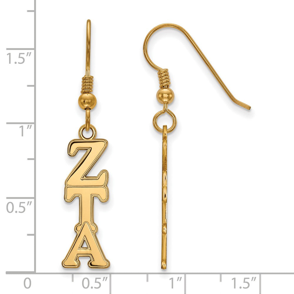 Alternate view of the 14K Plated Silver Zeta Tau Alpha Dangle Medium Earrings by The Black Bow Jewelry Co.