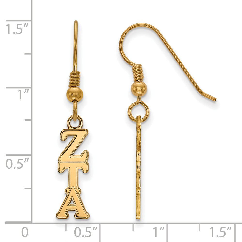 Alternate view of the 14K Plated Silver Small Zeta Tau Alpha Dangle Earrings by The Black Bow Jewelry Co.
