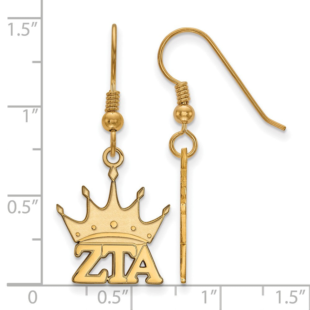 Alternate view of the 14K Plated Silver Zeta Tau Alpha Small Dangle Earrings by The Black Bow Jewelry Co.