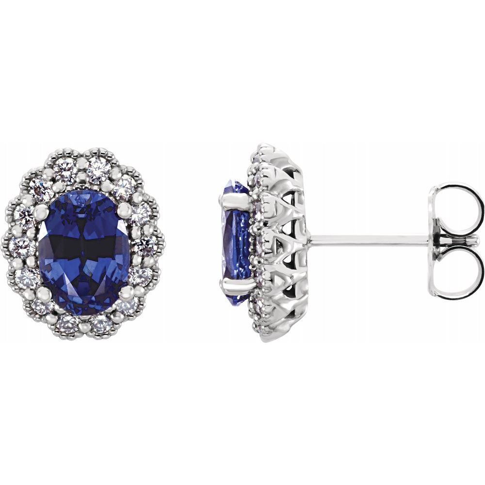 14k Gold Lab Created Sapphire &amp; 1/3 CTW Diamond Post Earrings, 9x11mm, Item E17668 by The Black Bow Jewelry Co.