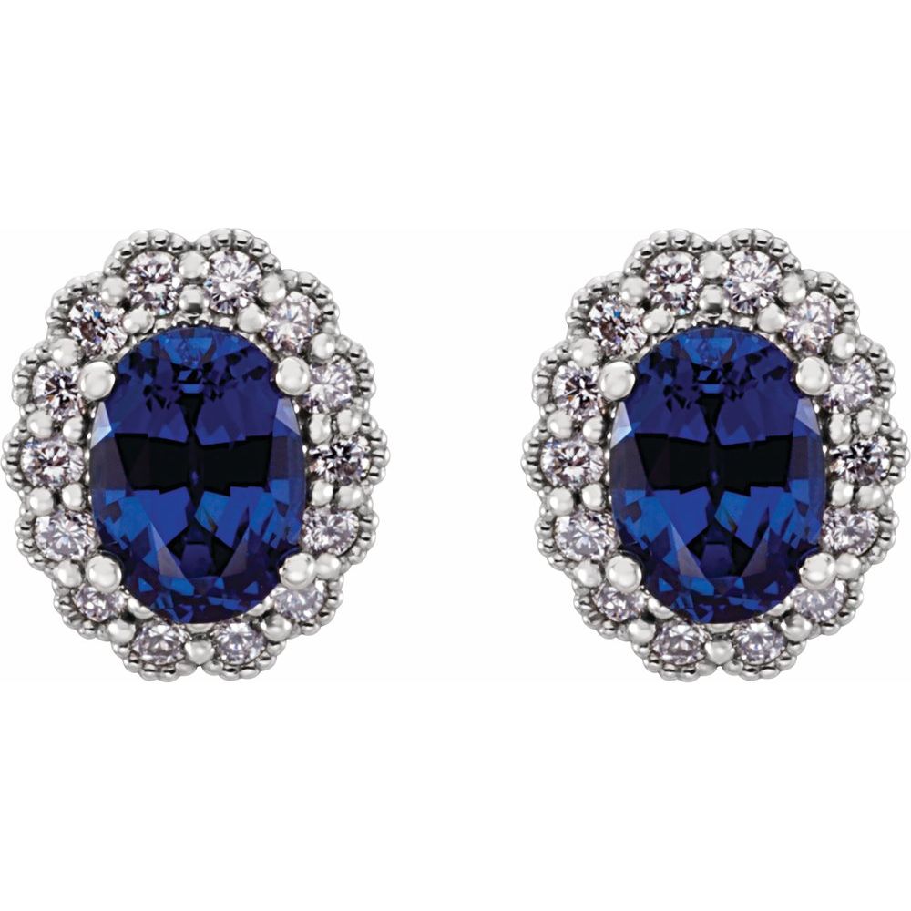 Alternate view of the 14k White Gold Lab Created Sapphire &amp; 1/3 CTW Diamond Earrings, 9x11mm by The Black Bow Jewelry Co.