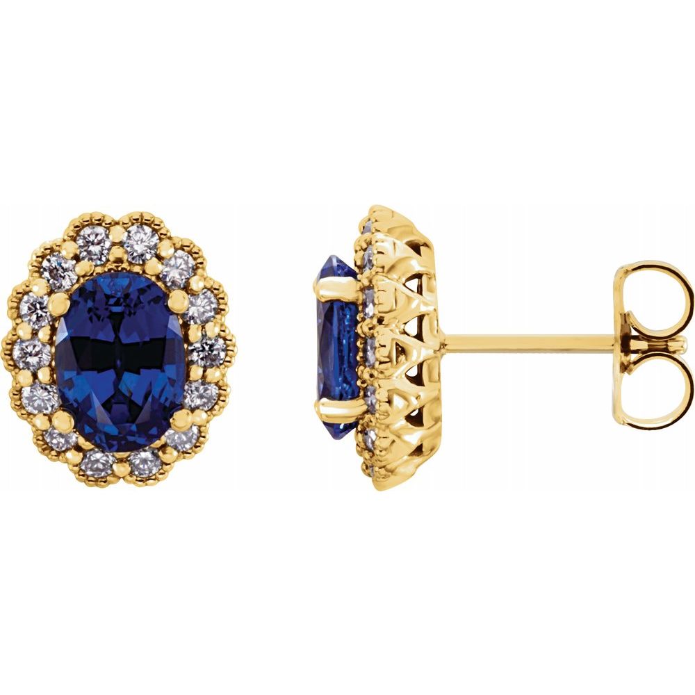 Alternate view of the 14k Gold Lab Created Sapphire &amp; 1/3 CTW Diamond Post Earrings, 9x11mm by The Black Bow Jewelry Co.