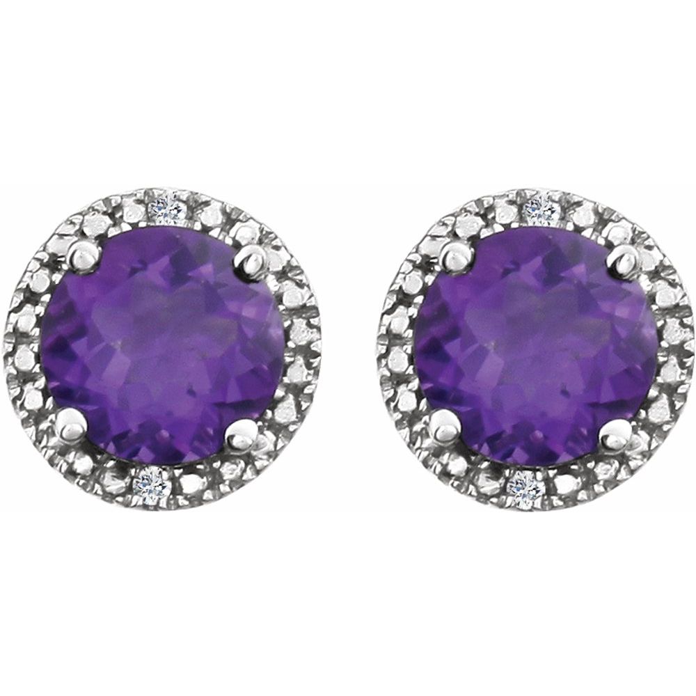 Sterling Silver, Amethyst &amp; .01 CTW Diamond 8mm Halo Style Earrings, Item E17669-AM by The Black Bow Jewelry Co.