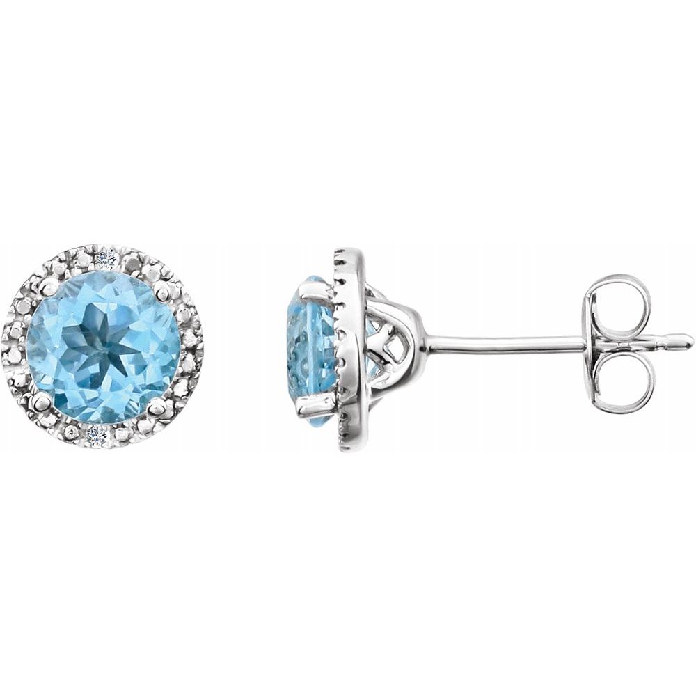 Alternate view of the Sterling Silver, Sky Blue Topaz &amp; .01 CTW Diamond 8mm Halo Earrings by The Black Bow Jewelry Co.