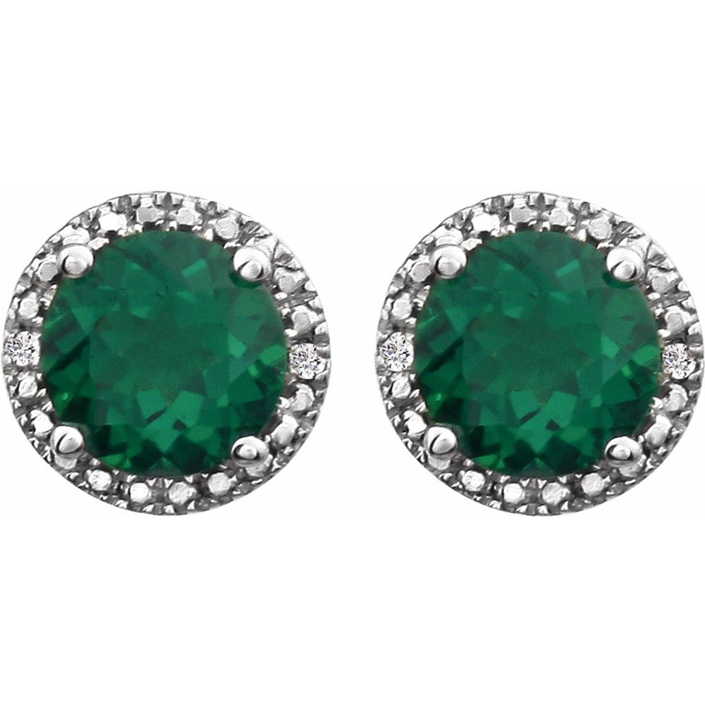 Alternate view of the Sterling Silver, Gemstone &amp; .01 CTW Diamond 8mm Halo Style Earrings by The Black Bow Jewelry Co.