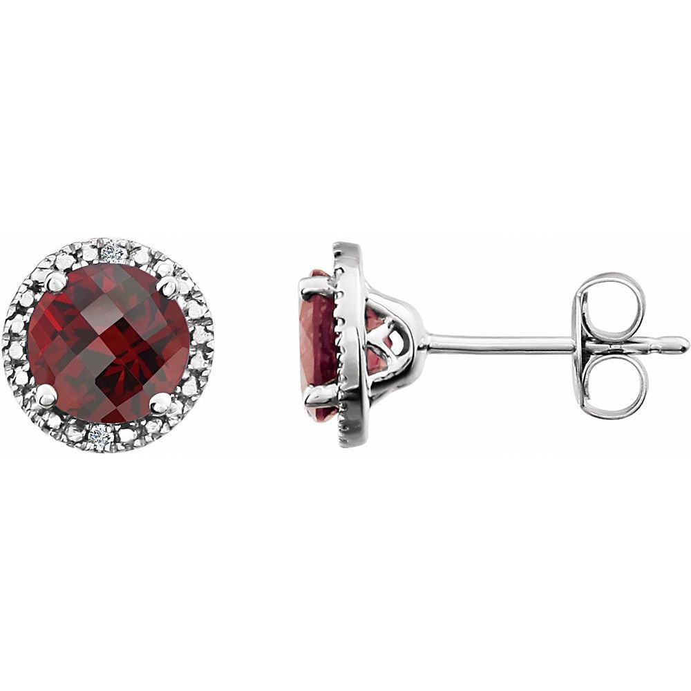 Alternate view of the Sterling Silver, Garnet &amp; .01 CTW Diamond 8mm Halo Style Earrings by The Black Bow Jewelry Co.