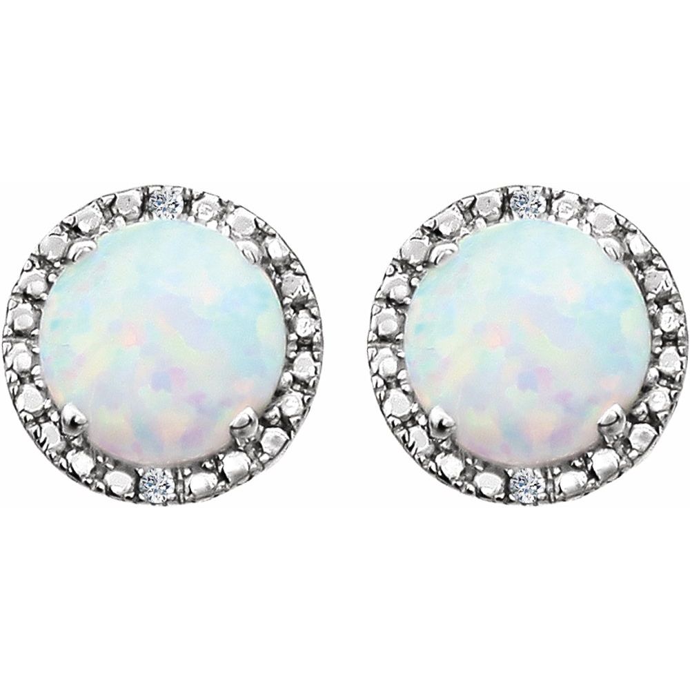 Sterling Silver, Lab Created Opal &amp; Diamond 8mm Halo Style Earrings, Item E17669-CO by The Black Bow Jewelry Co.
