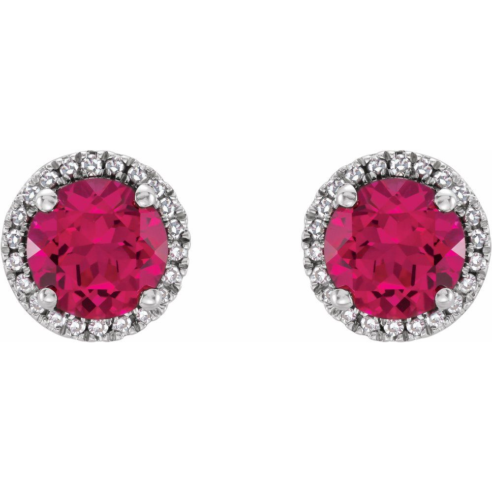 Sterling Silver, Lab Created Ruby &amp; Diamond 8mm Halo Style Earrings, Item E17669-CR by The Black Bow Jewelry Co.