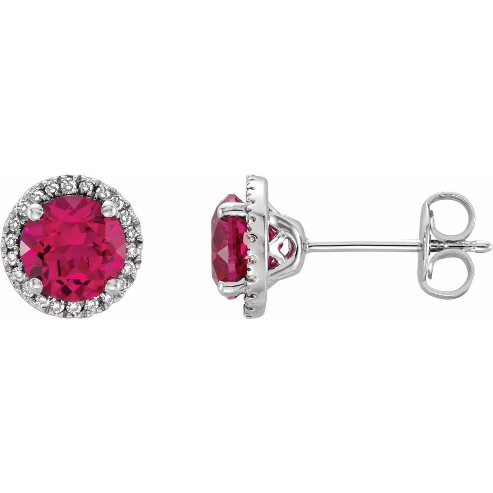 Alternate view of the Sterling Silver, Lab Created Ruby &amp; Diamond 8mm Halo Style Earrings by The Black Bow Jewelry Co.