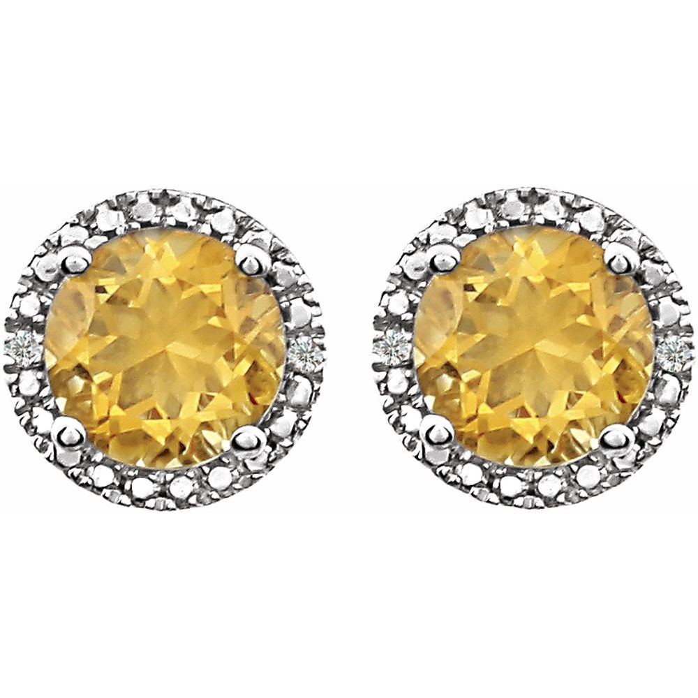 Sterling Silver, Citrine &amp; .01 CTW Diamond 8mm Halo Style Earrings, Item E17669-CT by The Black Bow Jewelry Co.