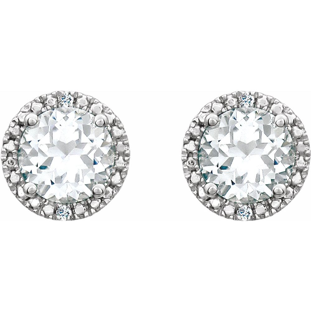Sterling Silver, Created White Sapphire &amp; Diamond 8mm Halo Earrings, Item E17669-CW by The Black Bow Jewelry Co.