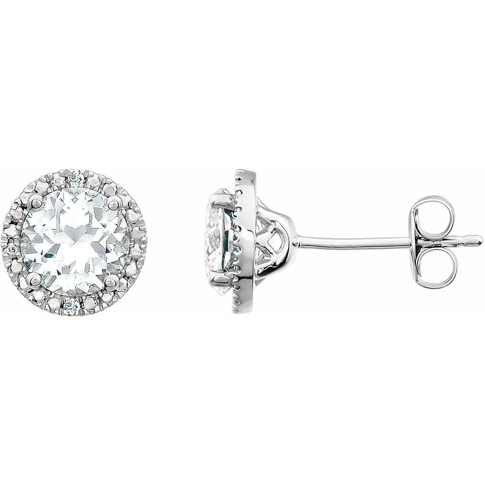 Alternate view of the Sterling Silver, Created White Sapphire &amp; Diamond 8mm Halo Earrings by The Black Bow Jewelry Co.