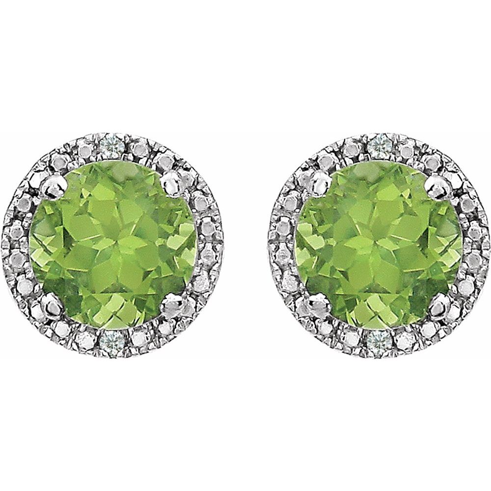 Sterling Silver, Peridot &amp; .01 CTW Diamond 8mm Halo Style Earrings, Item E17669-PE by The Black Bow Jewelry Co.