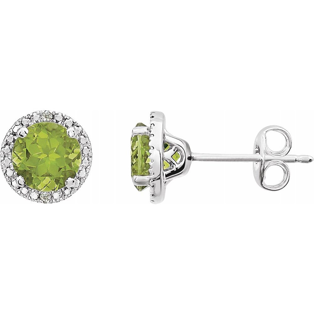 Alternate view of the Sterling Silver, Peridot &amp; .01 CTW Diamond 8mm Halo Style Earrings by The Black Bow Jewelry Co.