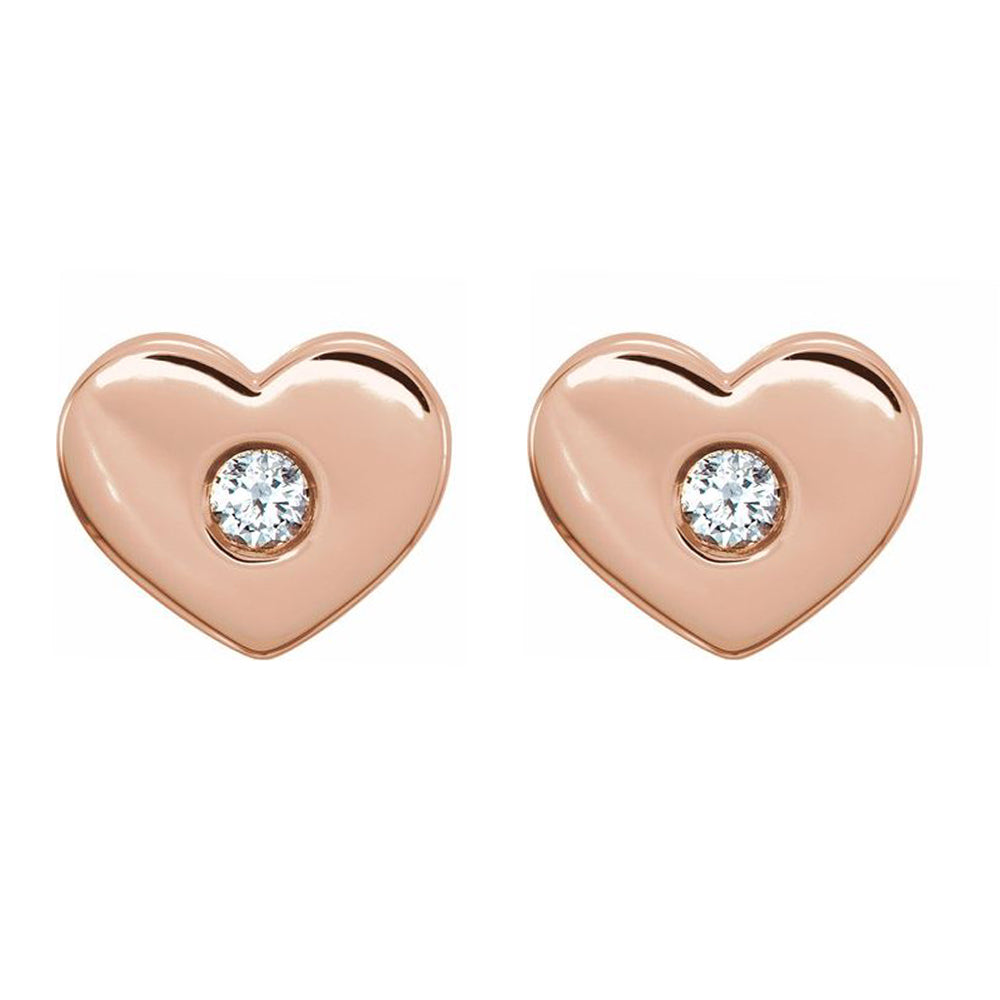 14k White, Rose or Yellow Gold &amp; Diamond Heart Post Earrings, 8 x 6mm, Item E17673 by The Black Bow Jewelry Co.