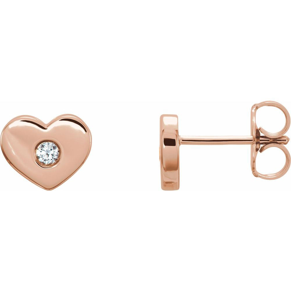 Alternate view of the 14k Rose Gold .06 Ctw Diamond Small Heart Post Earrings, 8 x 6mm by The Black Bow Jewelry Co.