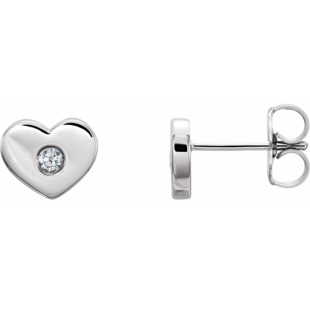 Alternate view of the 14k White Gold .06 Ctw Diamond Small Heart Post Earrings, 8 x 6mm by The Black Bow Jewelry Co.