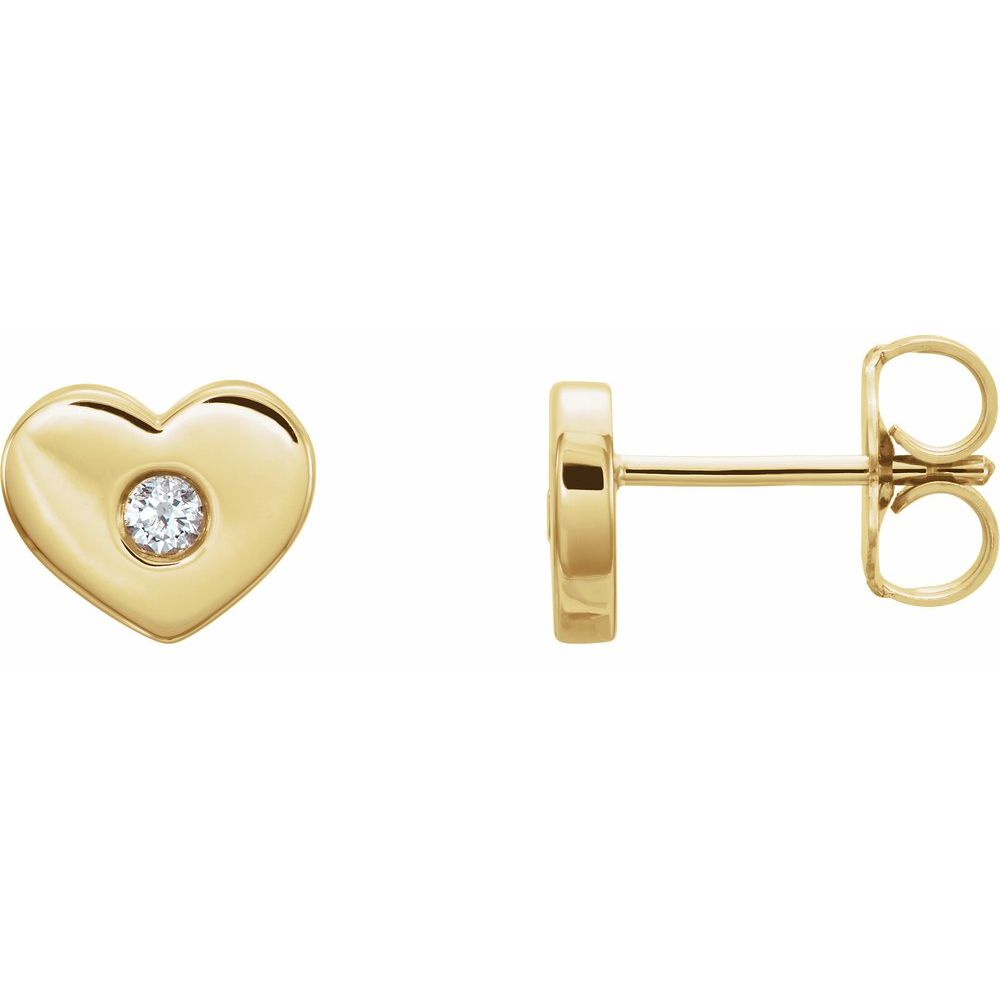 Alternate view of the 14k Yellow Gold .06 Ctw Diamond Small Heart Post Earrings, 8 x 6mm by The Black Bow Jewelry Co.