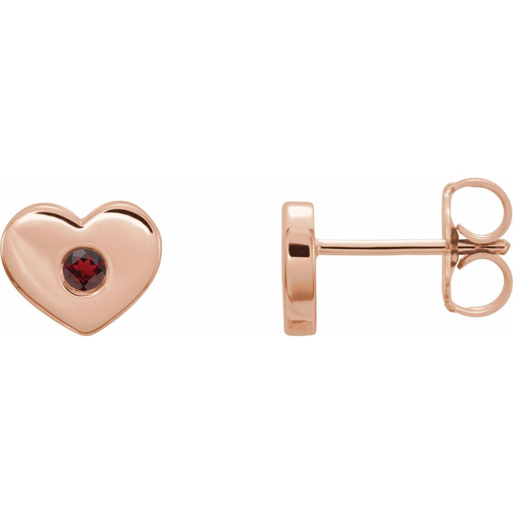 Alternate view of the 14k Rose Gold Mozambique Garnet Heart Earrings, 8x6mm by The Black Bow Jewelry Co.