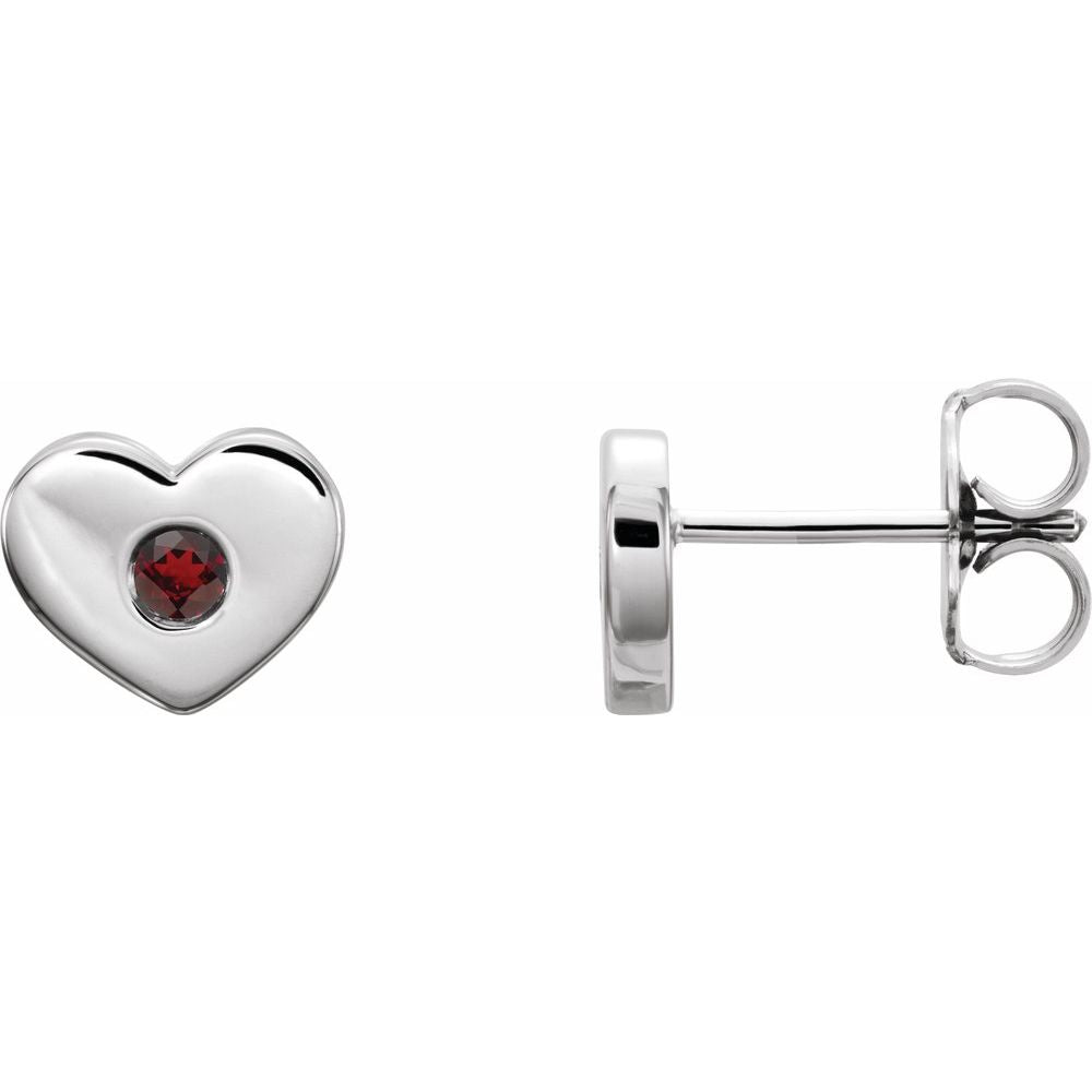 Alternate view of the 14k White Gold Mozambique Garnet Heart Earrings, 8x6mm by The Black Bow Jewelry Co.