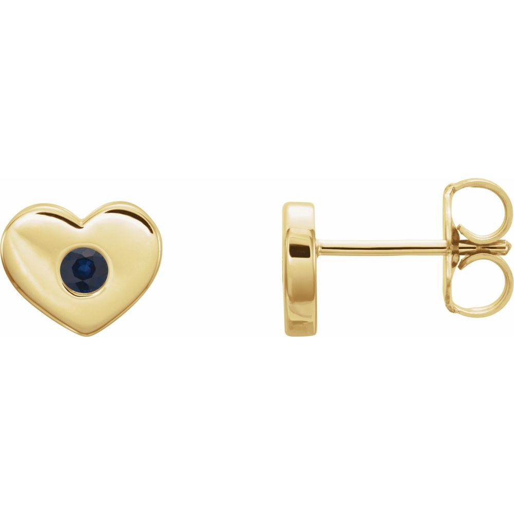 Alternate view of the 14k Yellow Gold Blue Sapphire Heart Earrings, 8x6mm by The Black Bow Jewelry Co.