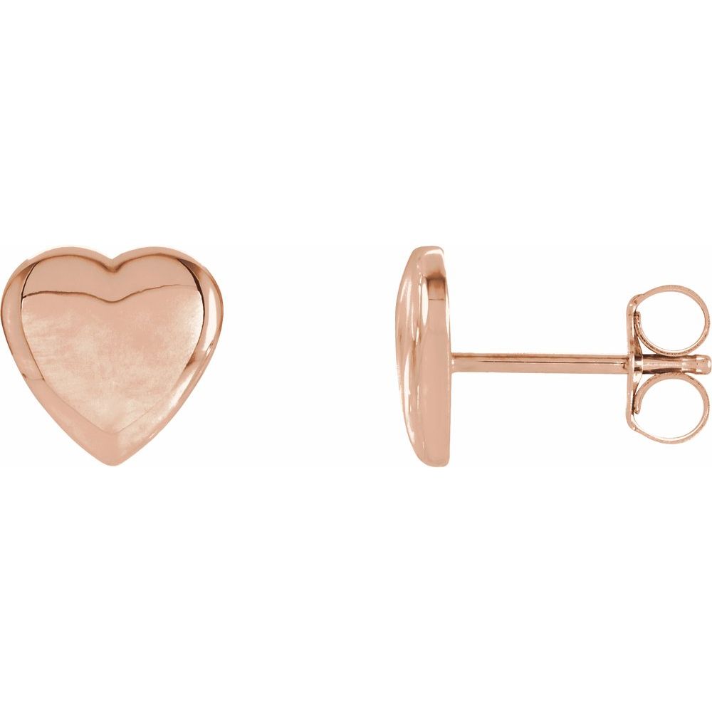 Alternate view of the 14k Rose Gold Solid Heart Post Earrings, 8mm by The Black Bow Jewelry Co.