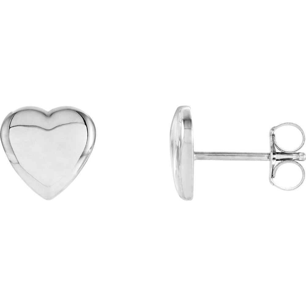 Alternate view of the 14k White Gold Solid Heart Post Earrings, 8mm by The Black Bow Jewelry Co.