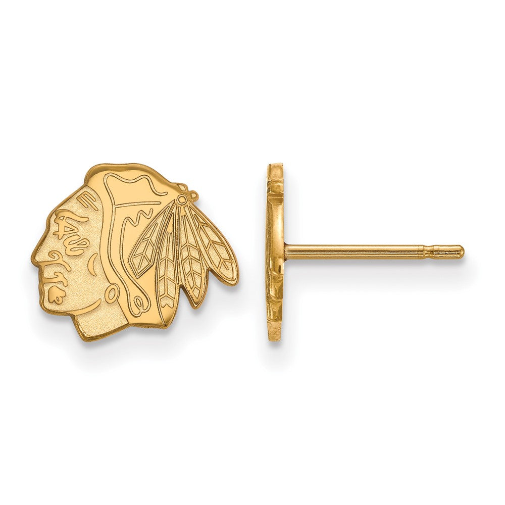 10k Yellow Gold NHL Chicago Blackhawks XS Post Earrings, Item E17767 by The Black Bow Jewelry Co.