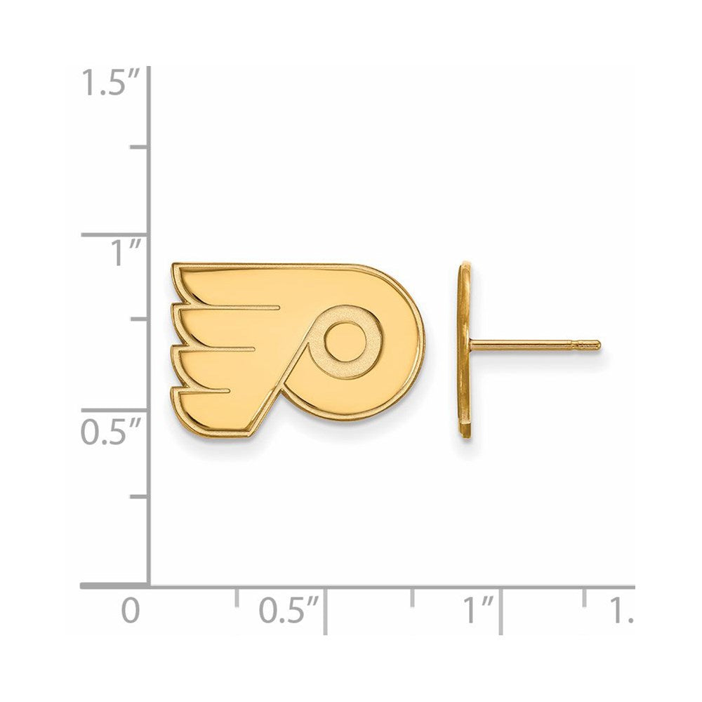 Alternate view of the 10k Yellow Gold NHL Philadelphia Flyers Small Post Earrings by The Black Bow Jewelry Co.