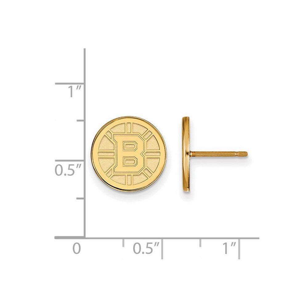 Alternate view of the 10k Yellow Gold NHL Boston Bruins Small Post Earrings by The Black Bow Jewelry Co.