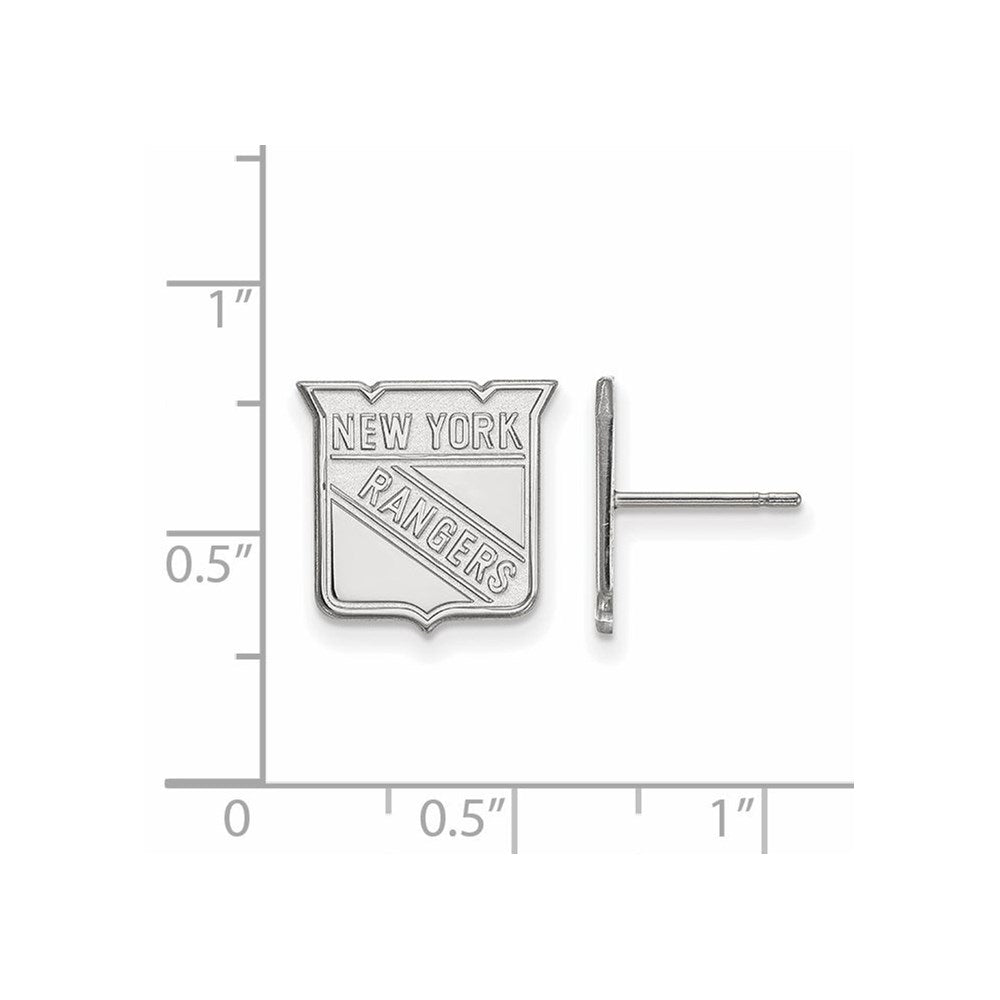 Alternate view of the 14k White Gold NHL New York Rangers Small Post Earrings by The Black Bow Jewelry Co.