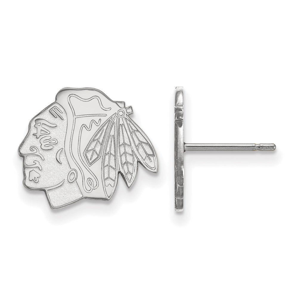 14k White Gold NHL Chicago Blackhawks Small Post Earrings, Item E17830 by The Black Bow Jewelry Co.