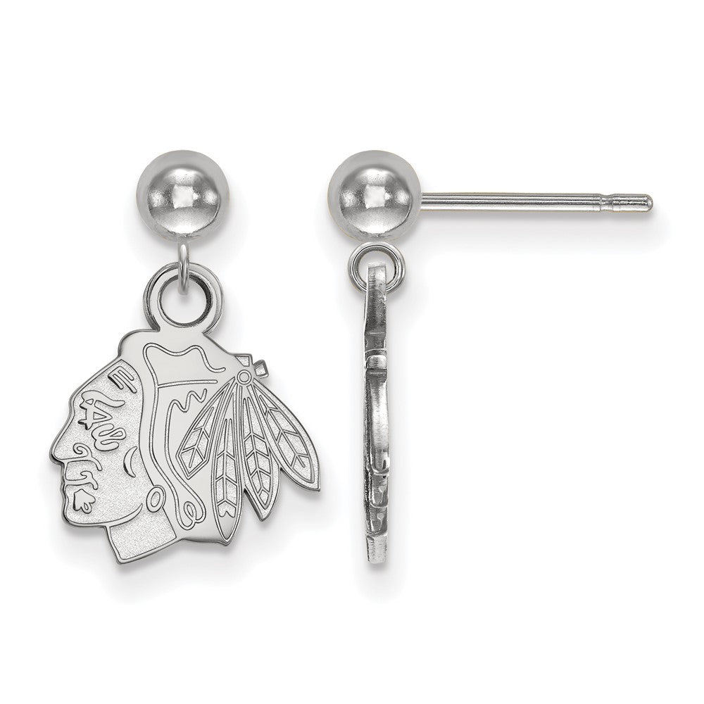 14k White Gold NHL Chicago Blackhawks XS Ball Dangle Post Earrings, Item E17835 by The Black Bow Jewelry Co.