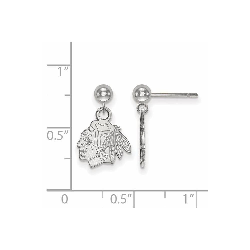 Alternate view of the 14k White Gold NHL Chicago Blackhawks XS Ball Dangle Post Earrings by The Black Bow Jewelry Co.