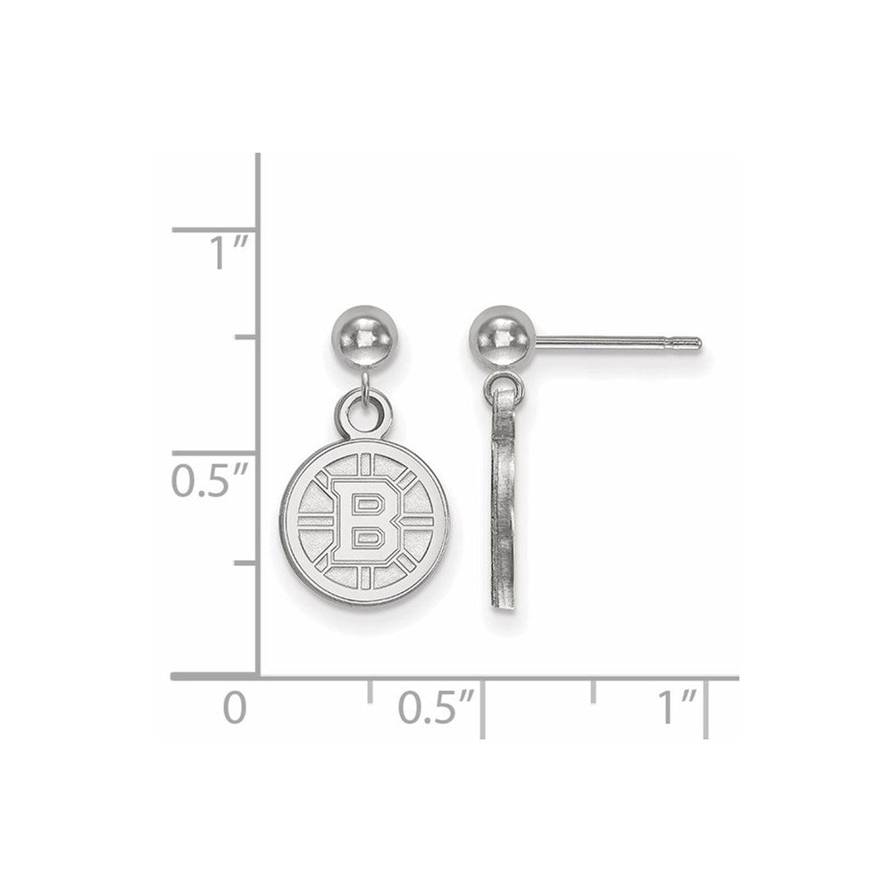 Alternate view of the 14k White Gold NHL Boston Bruins XS Ball Dangle Post Earrings by The Black Bow Jewelry Co.