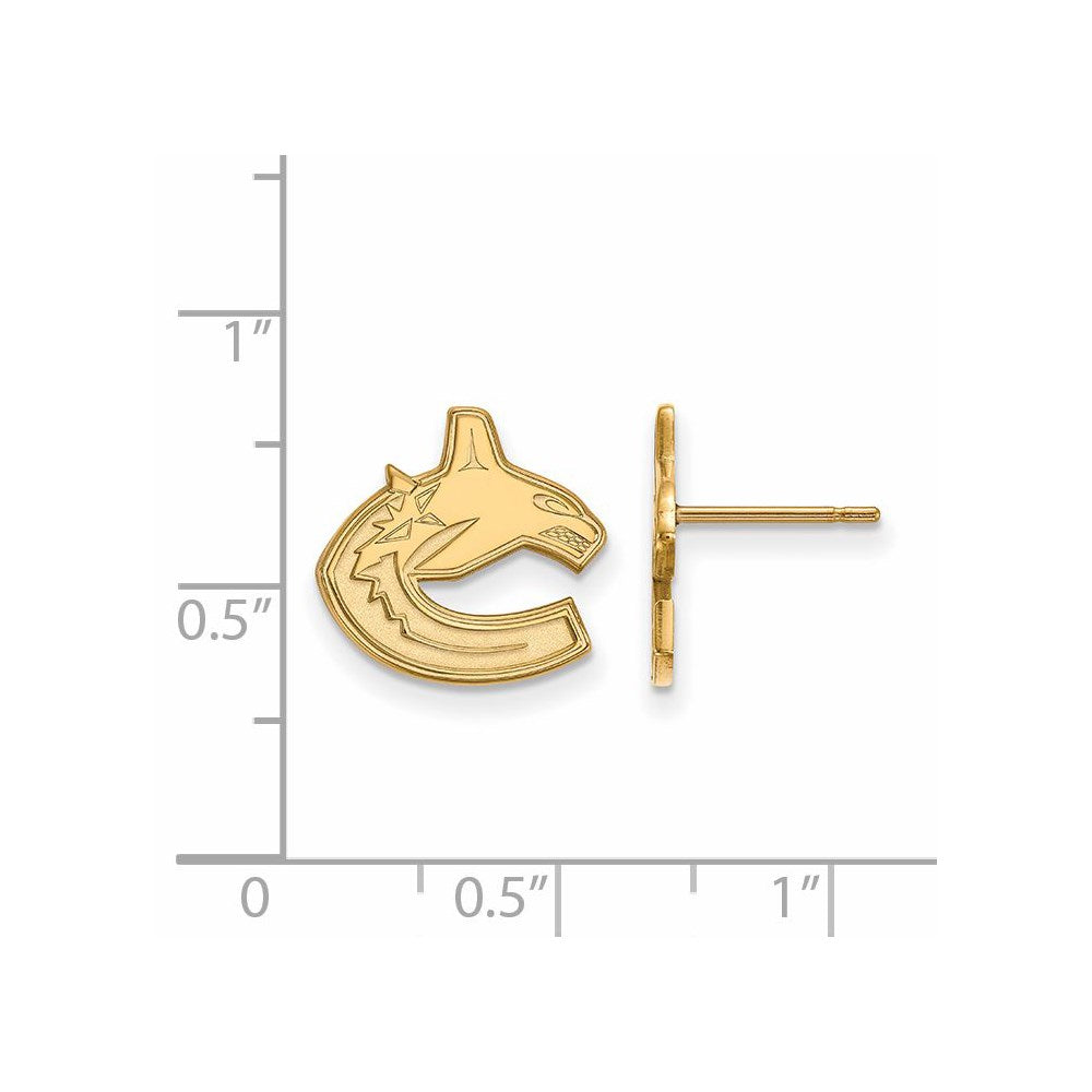 Alternate view of the 14k Yellow Gold NHL Vancouver Canucks Small Post Earrings by The Black Bow Jewelry Co.