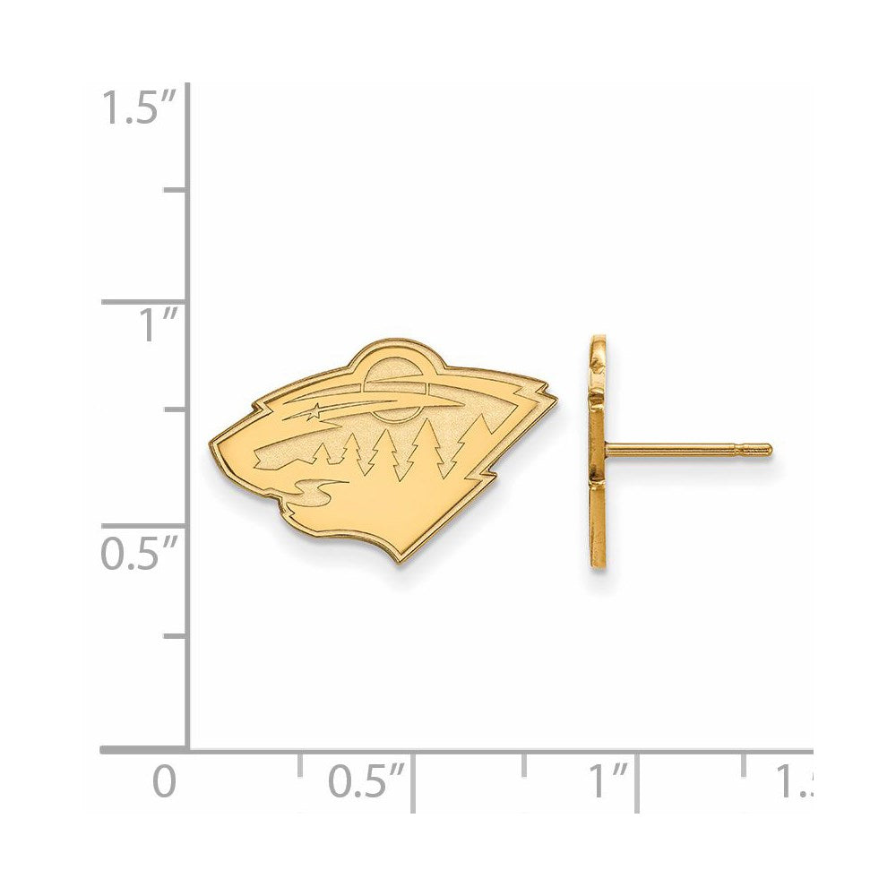 Alternate view of the 14k Yellow Gold NHL Minnesota Wild Small Post Earrings by The Black Bow Jewelry Co.