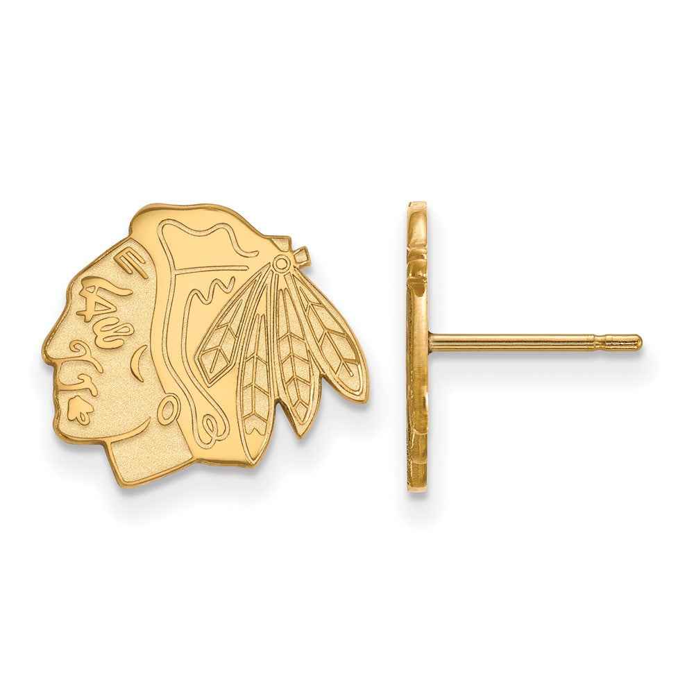 14k Yellow Gold NHL Chicago Blackhawks Small Post Earrings, Item E17875 by The Black Bow Jewelry Co.