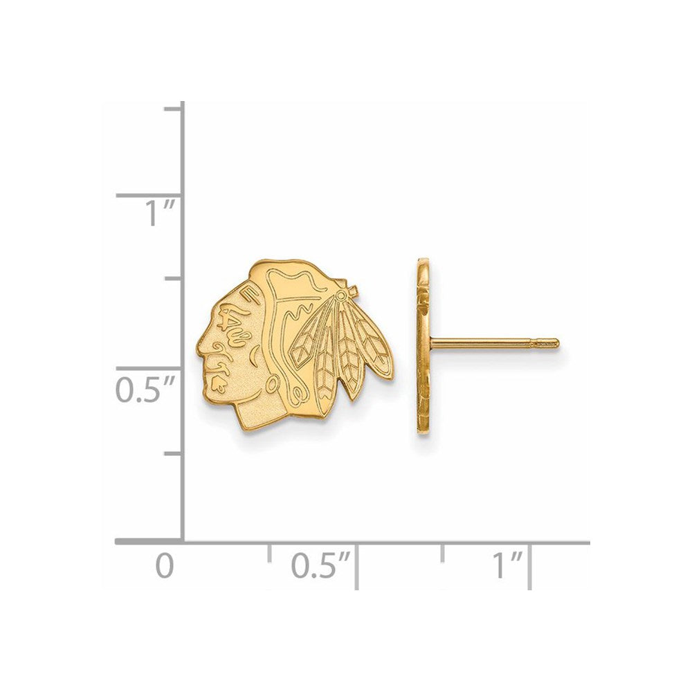Alternate view of the 14k Yellow Gold NHL Chicago Blackhawks Small Post Earrings by The Black Bow Jewelry Co.