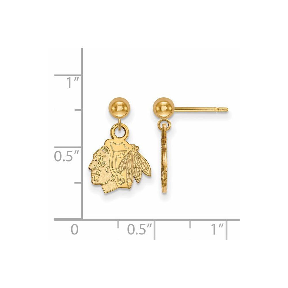Alternate view of the 14k Yellow Gold NHL Chicago Blackhawks XS Ball Dangle Post Earrings by The Black Bow Jewelry Co.