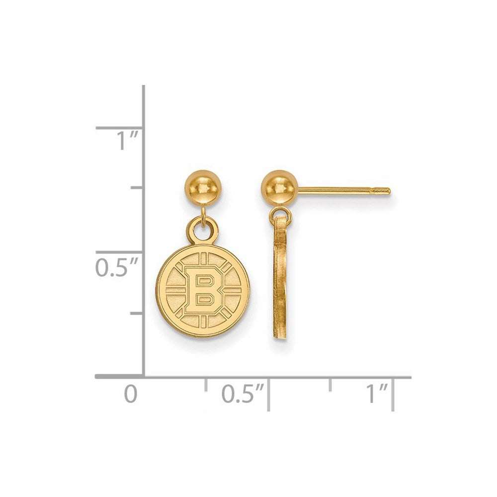 Alternate view of the 14k Yellow Gold NHL Boston Bruins XS Ball Dangle Post Earrings by The Black Bow Jewelry Co.